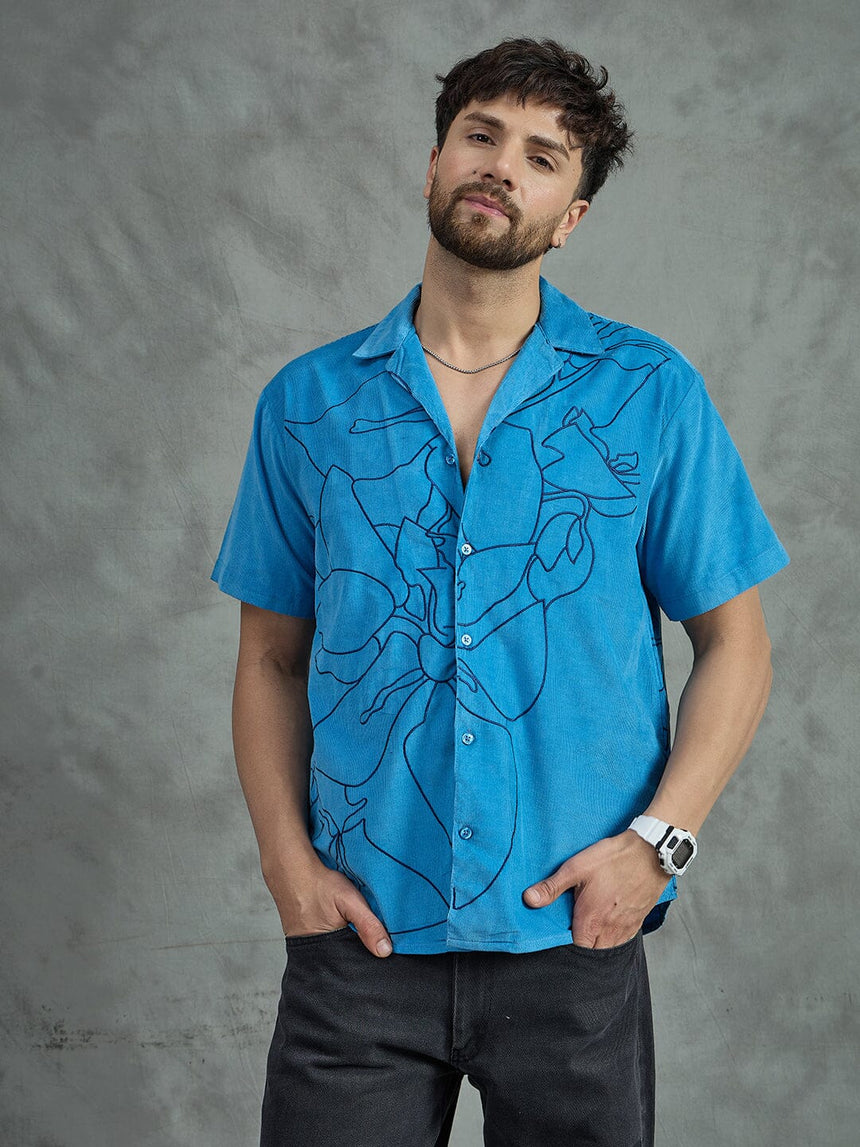 Ibiza Blue Embroidery Cuban Shirt Shirts Fugazee 