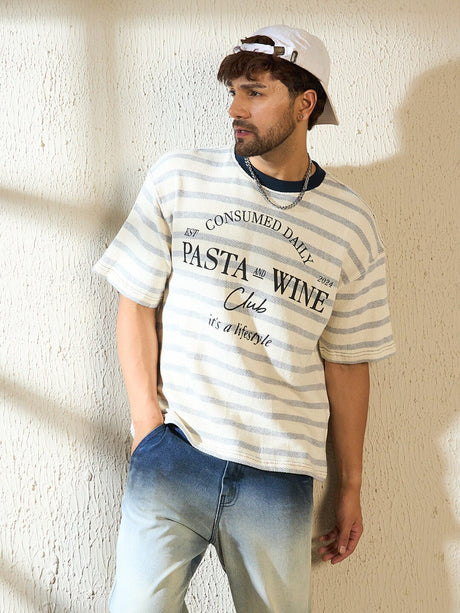 Ecru Sailor Striped Printed Oversized Tshirt T-shirts Fugazee 