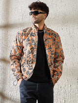 Orange Floral Print Zipped Jacket Jackets Fugazee 