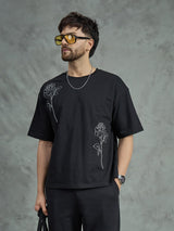 Black Rose Embroidery Oversized Tee T-shirts Fugazee 