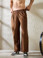 Brown Textured Velvet Pleated Trousers Trousers Fugazee 