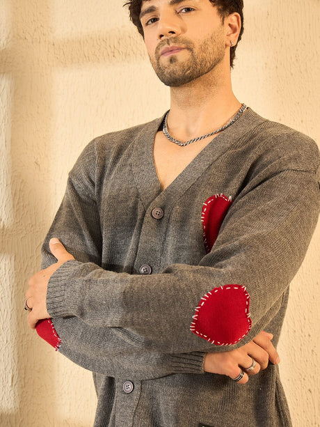 Charcoal Heart Knitted Cardigan Sweaters Fugazee 