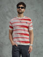 Red Striped Crew Neck Knitted T-Shirt T-shirts Fugazee 