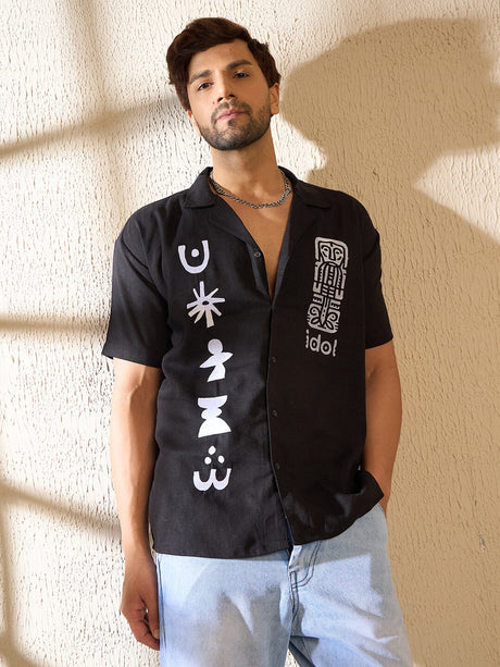 Black Elements Embroidered Cuban Shirt Shirts Fugazee 