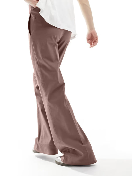 Warm Taupe High Waist Flared Trousers Trousers Fugazee 