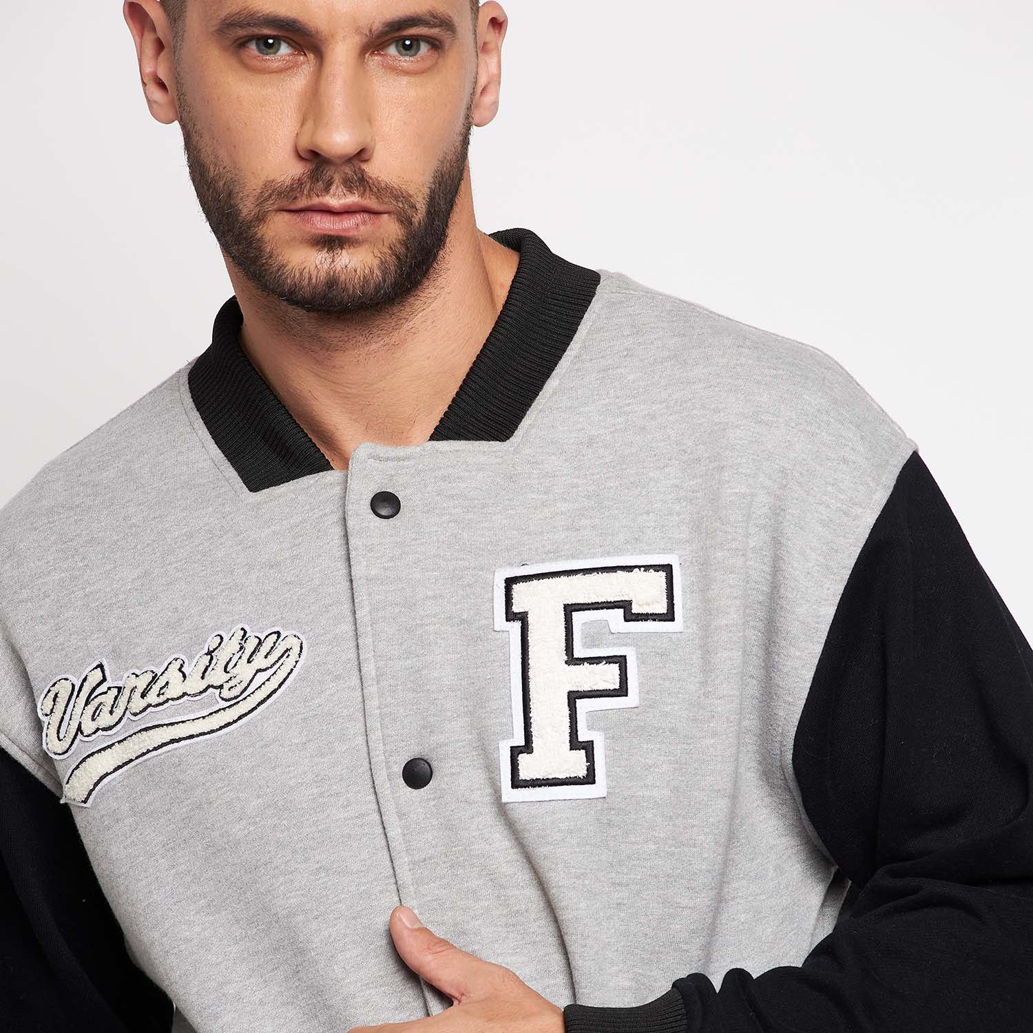 Black and gray online letterman jacket