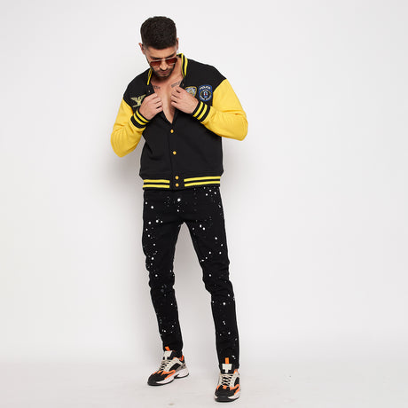 Black and Yellow Fleece Bomber Jacket Jackets Fugazee 