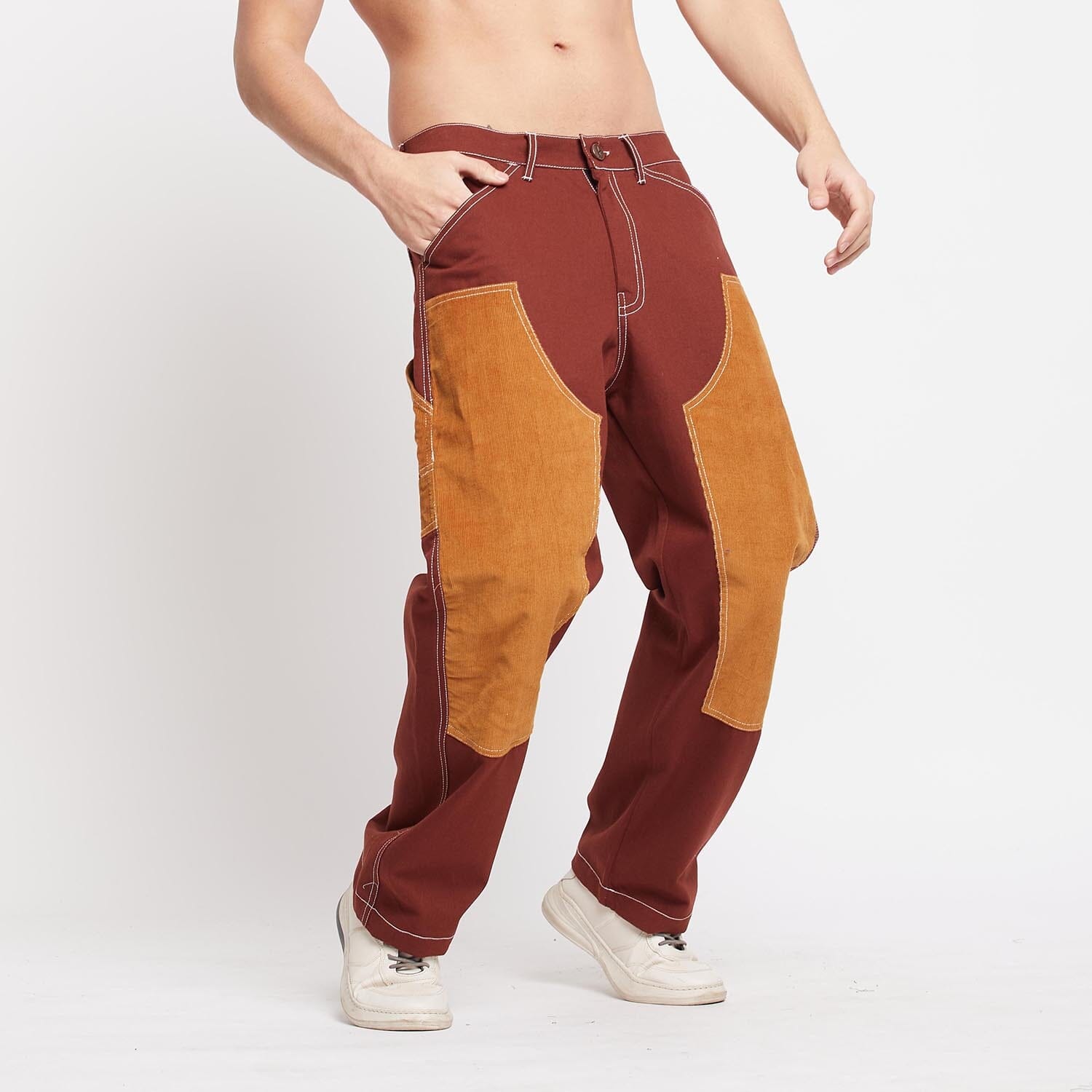 Brown Carpenter Corduroy Panel Pants | Buy Men Trousers | Fugazee – FUGAZEE