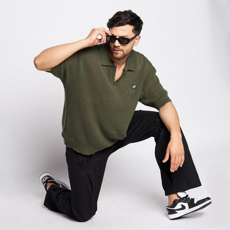 Olive Crochet Knitted Polo Tee T-shirts Fugazee 