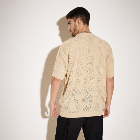 Beige Crochet Knitted Shirt Shirts Fugazee 