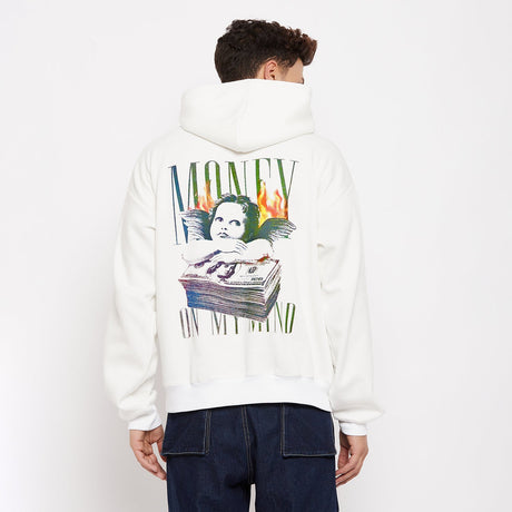 White Money Graphic Oversized Hooded Sweatshirt Sweatshirts Fugazee 