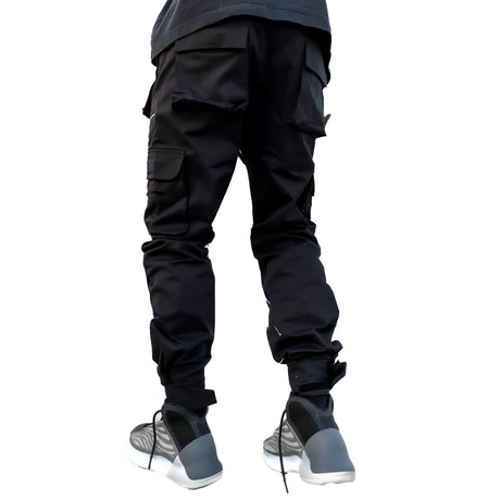 Black Nylon Reflective Piping Cargo Trackpant Trackpants Fugazee 