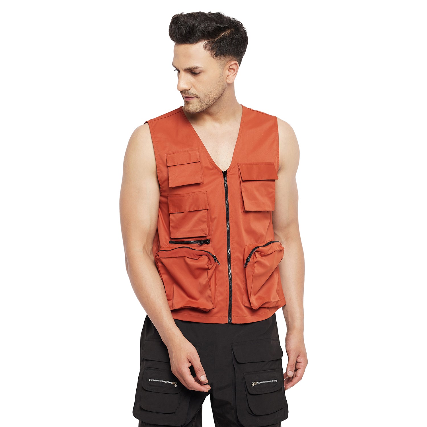 Rust Tactical Zipped Gillet | Buy Men Sleeveless Jacket | Fugazee