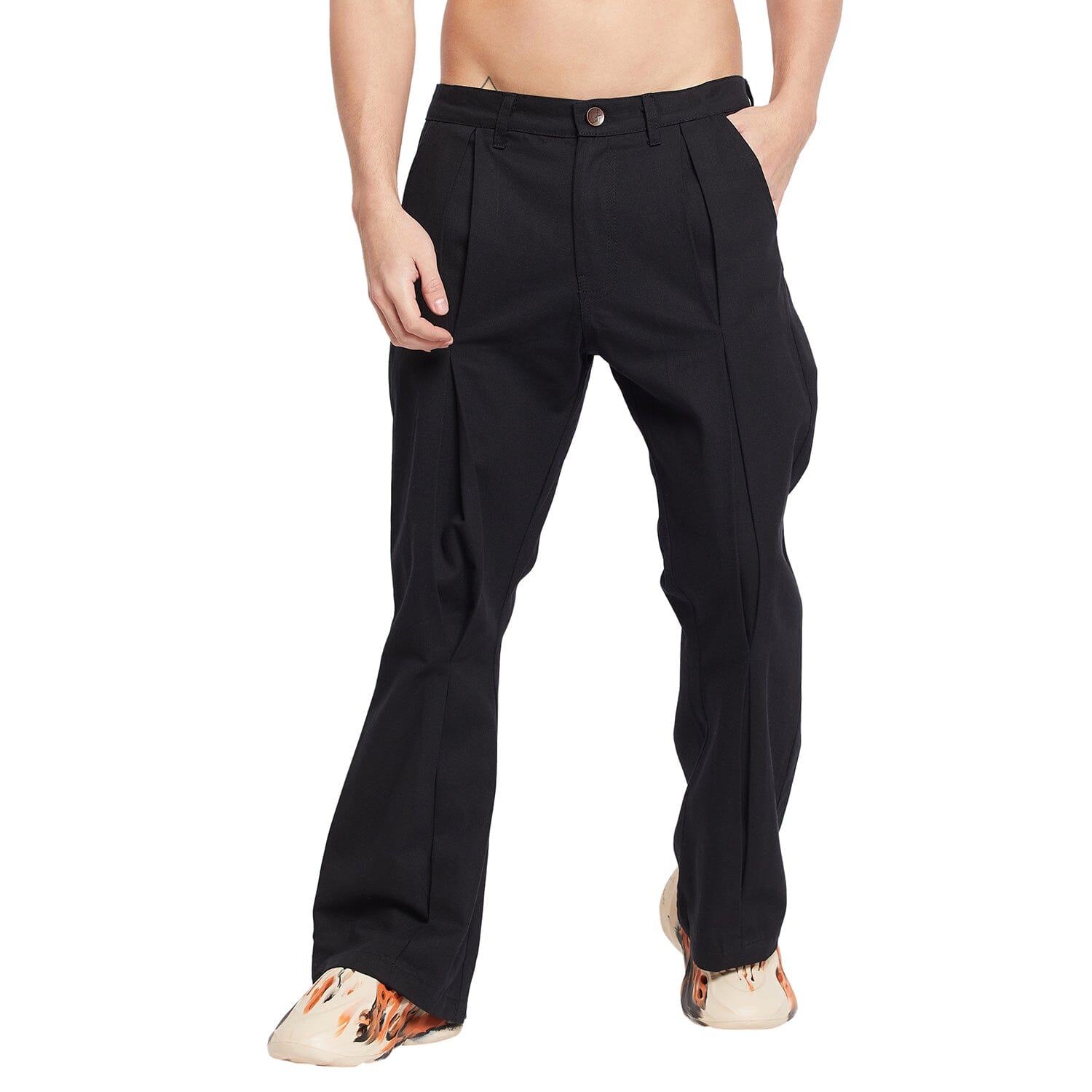 Black Pleated Flared Trousers, Buy Men Trousers
