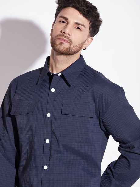 Navy Textured OverShirt Shirts Fugazee 