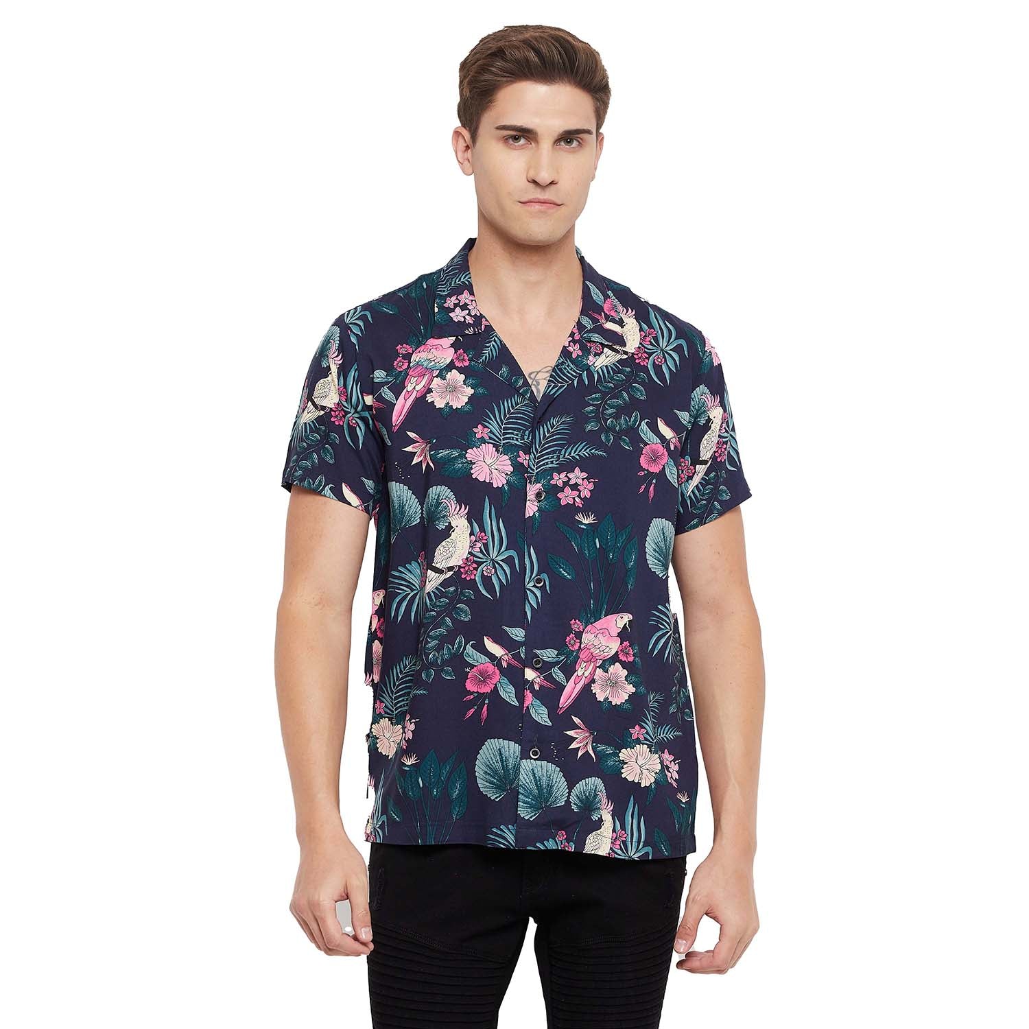 Navy Floral Print Cuban Shirt | Buy Men's Shirt | Fugazee – FUGAZEE