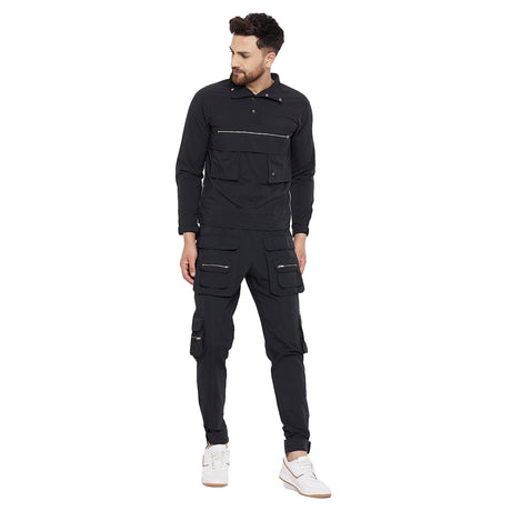 Black Nylon Cargo Wind Cheater Jacket Jackets Fugazee 