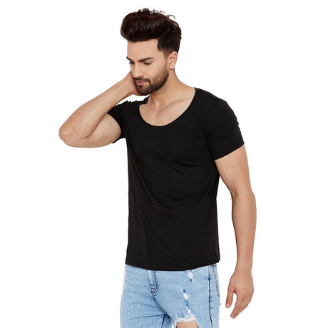 Black Deep Scoop Neck Tee T-Shirts - Fugazee