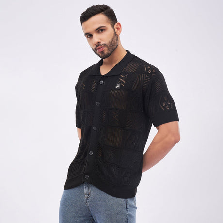 Black Crochet Knitted Shirt Shirts Fugazee 