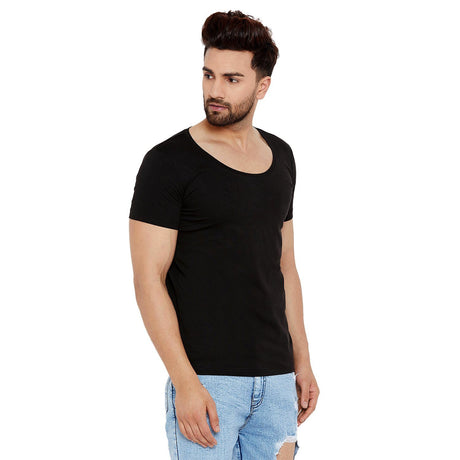 Black Deep Scoop Neck Tee T-Shirts - Fugazee