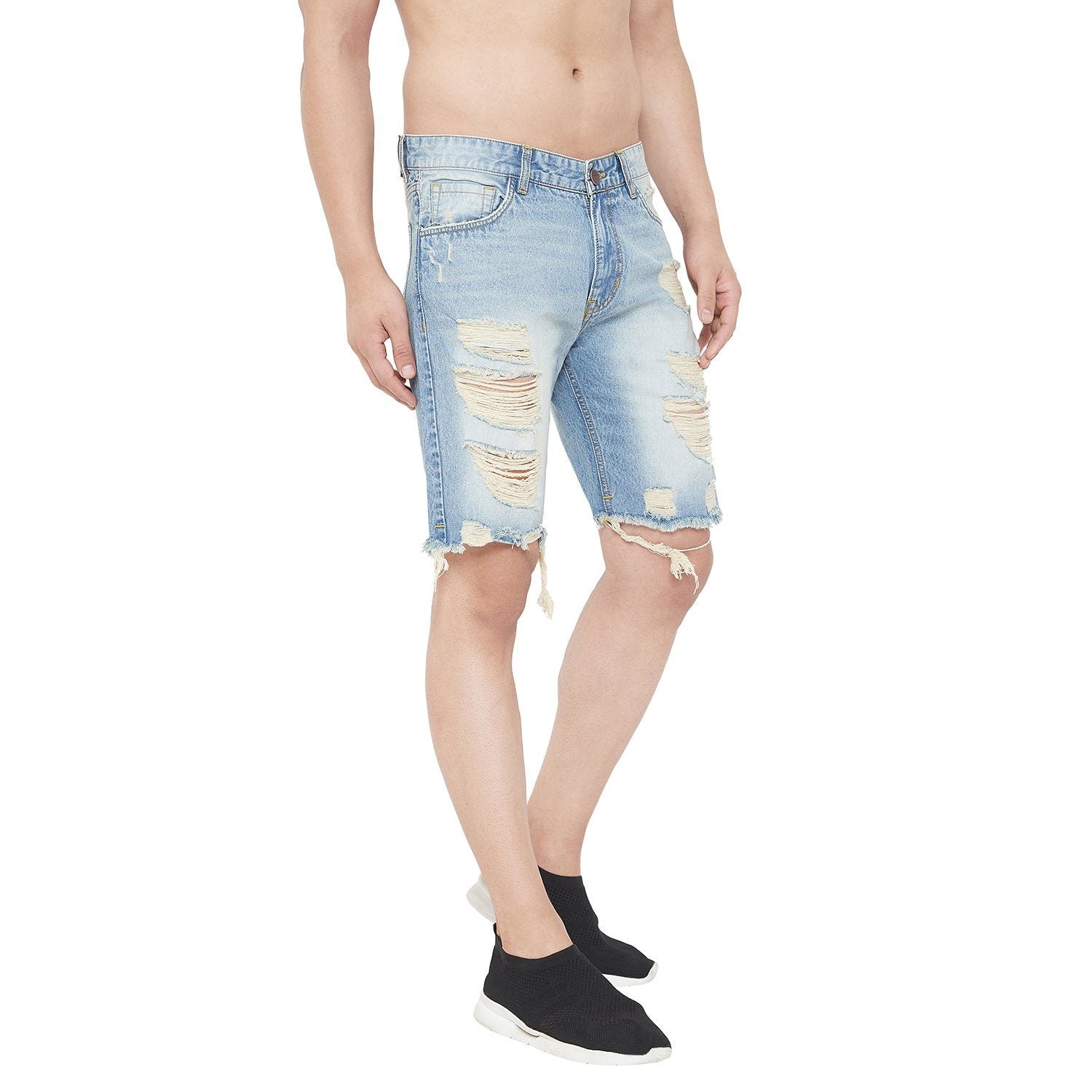 Mens denim cheap distressed shorts