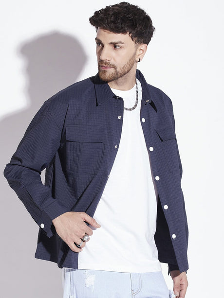 Navy Textured OverShirt Shirts Fugazee 