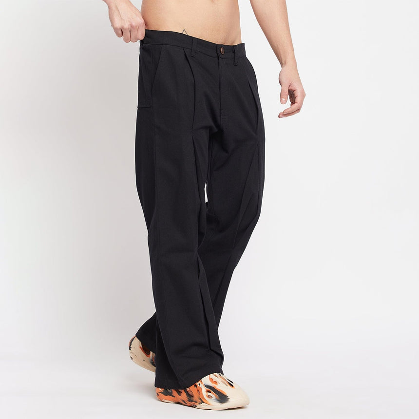 Black Pleated Flared Trousers, Buy Men Trousers