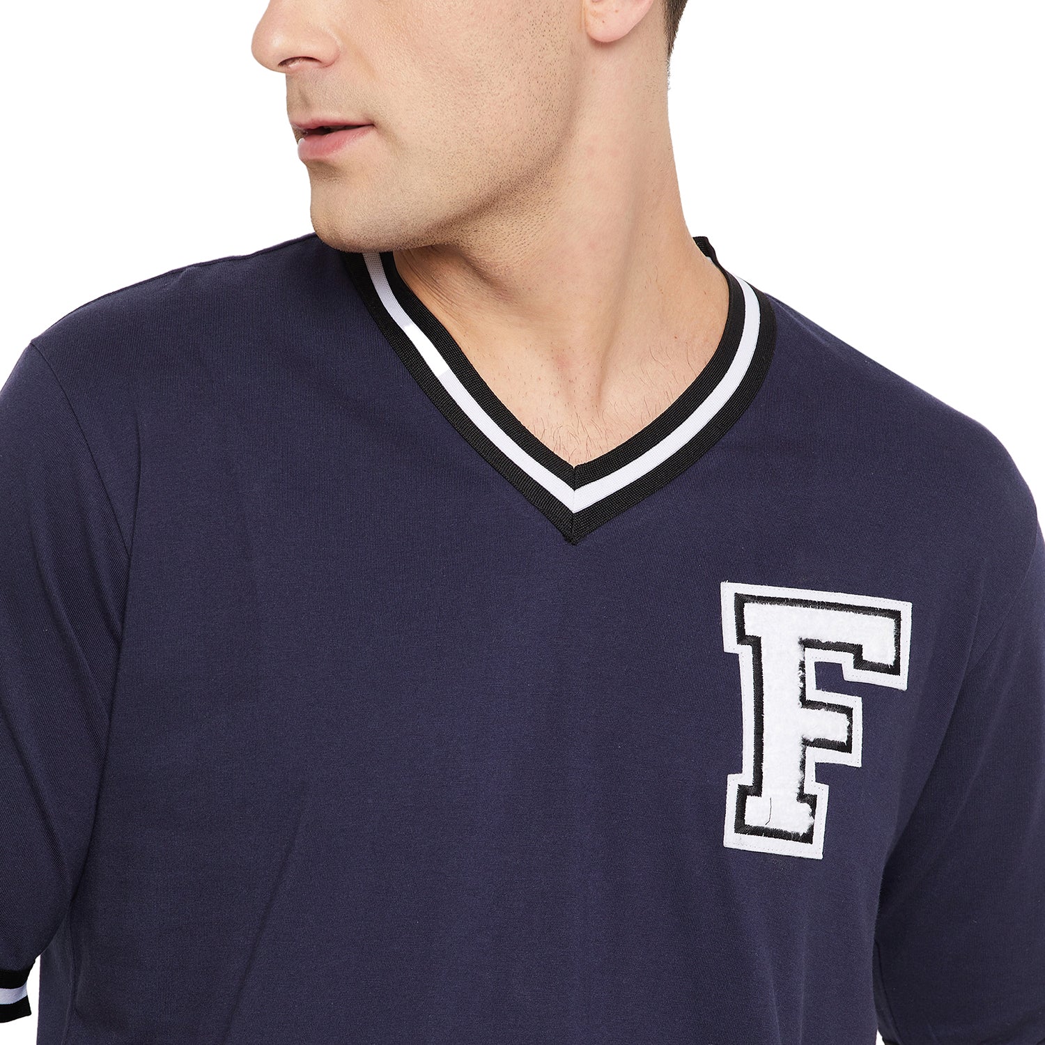 Plus Size Navy Blue Metallic Varsity T-Shirt