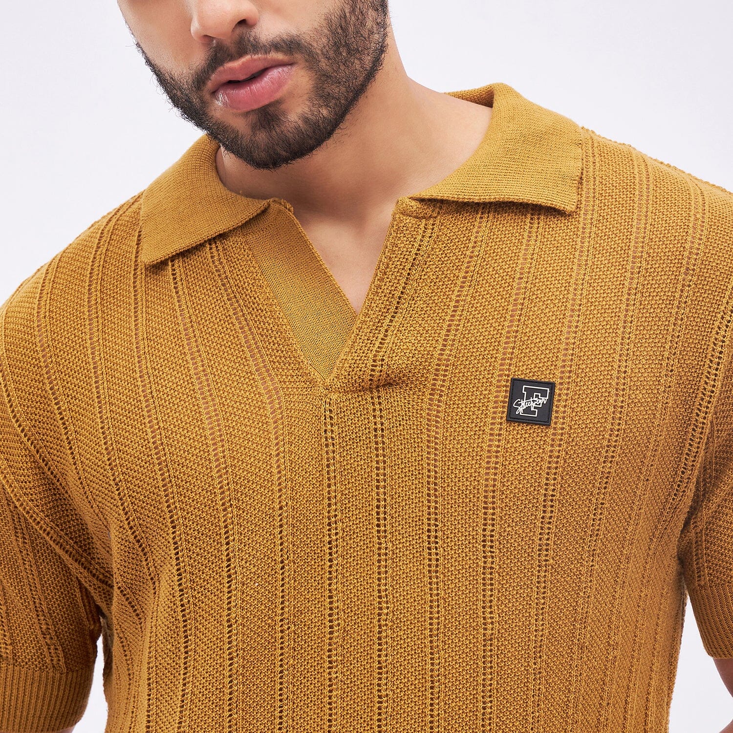 Mustard Knit Polo T-Shirt